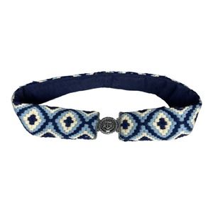 Boho Preppy Blue Embroidered Woven Waist Belt One Size Anchor Buckle Nautical